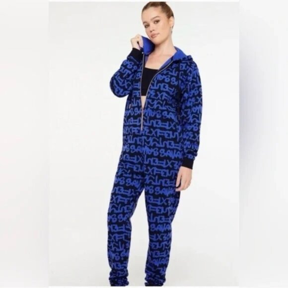Savage X Fenty Blue Tagged Onesie Forever Savage Hooded Onesie - Picture 6 of 7